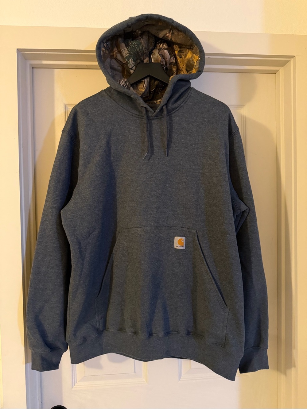 Carhartt Dark Blue Hooded Sweatshirt with Camo-Lined Hood